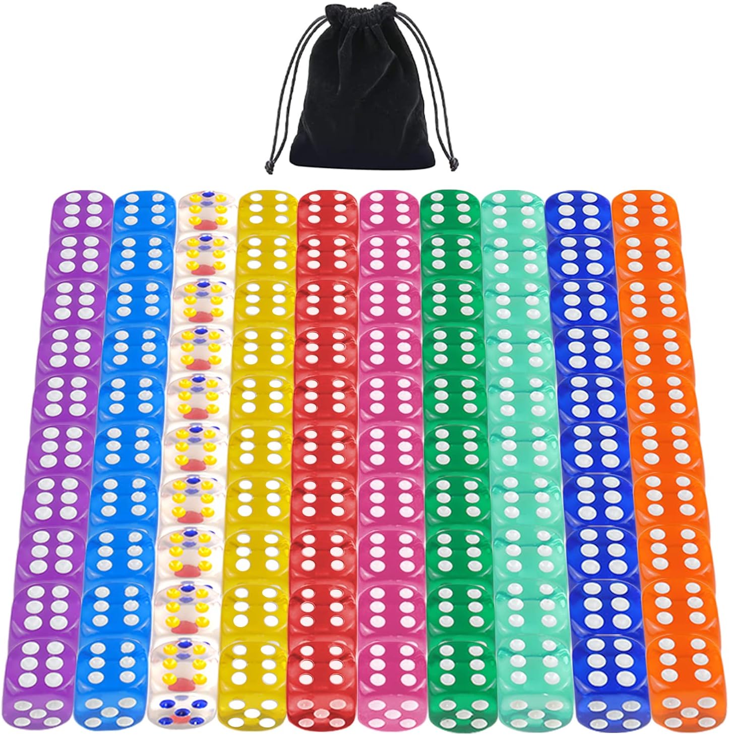Board Game Yahtzee - 10-Color 6-Sided Dice Set, 16mm Acrylic